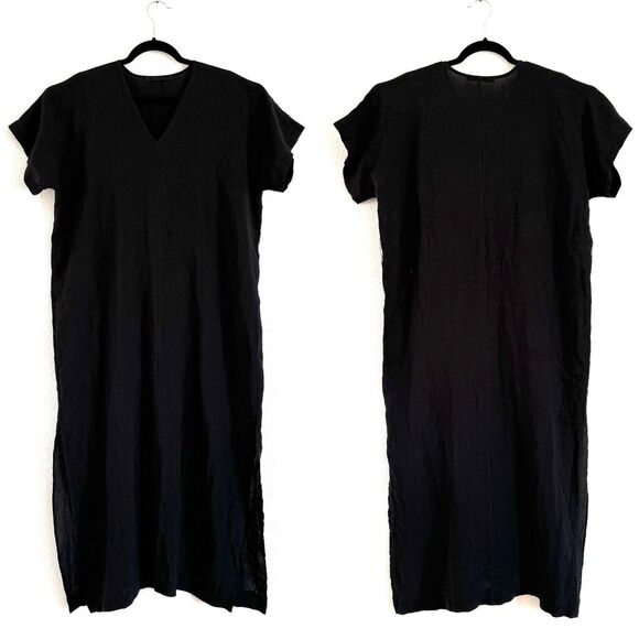 Jenni Kayne Women’s Black Midi Maxi Linen Dress Dropped Shoulder *Flaw - Picture 1 of 16